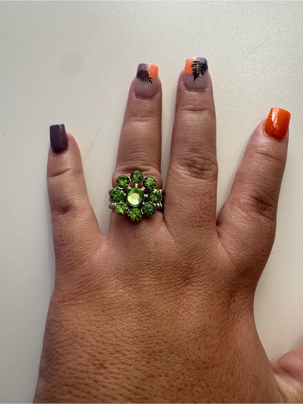 Green Crystal Flower Ring - Women Jewelry